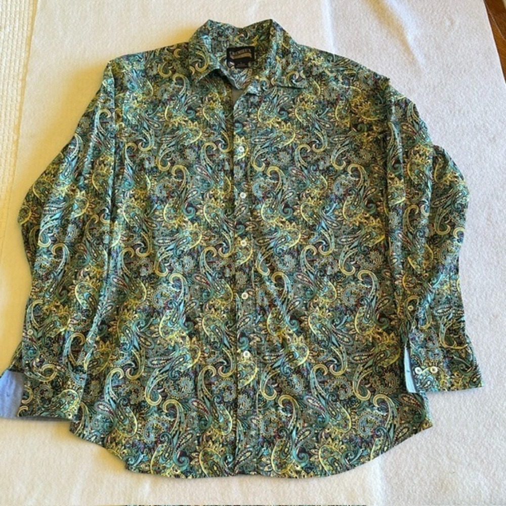 Cremieux Premium Denim Paisley Shirt Mens Multicolor Size L Long Sleeve Artsy